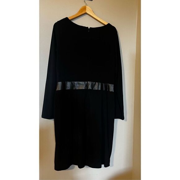 Lauren Ralph Lauren Women’s Size 16 Long Sleeve Dress Black Faux Leather Waist - Picture 6 of 9
